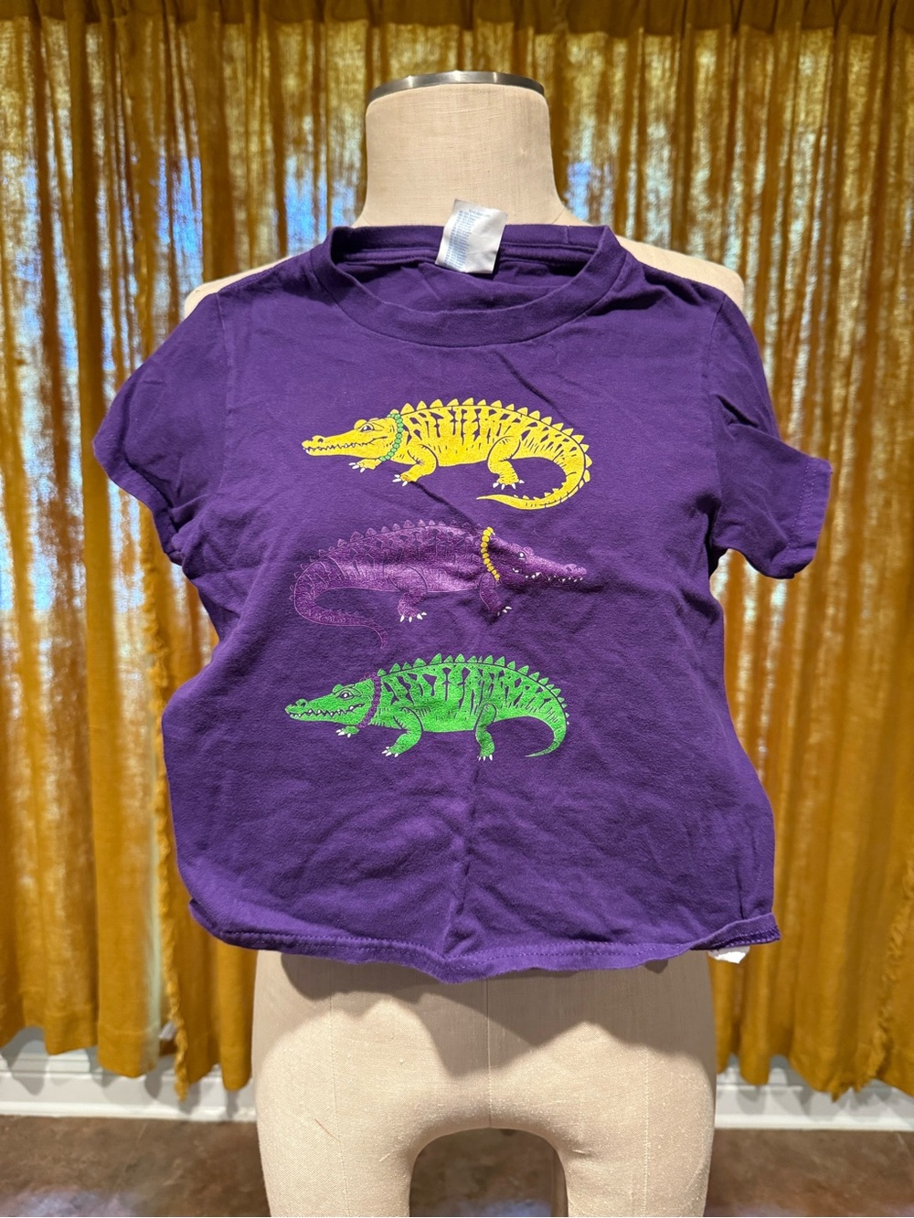 Purple Kids Graphic Tee with Mardi Gras Alligator Prints